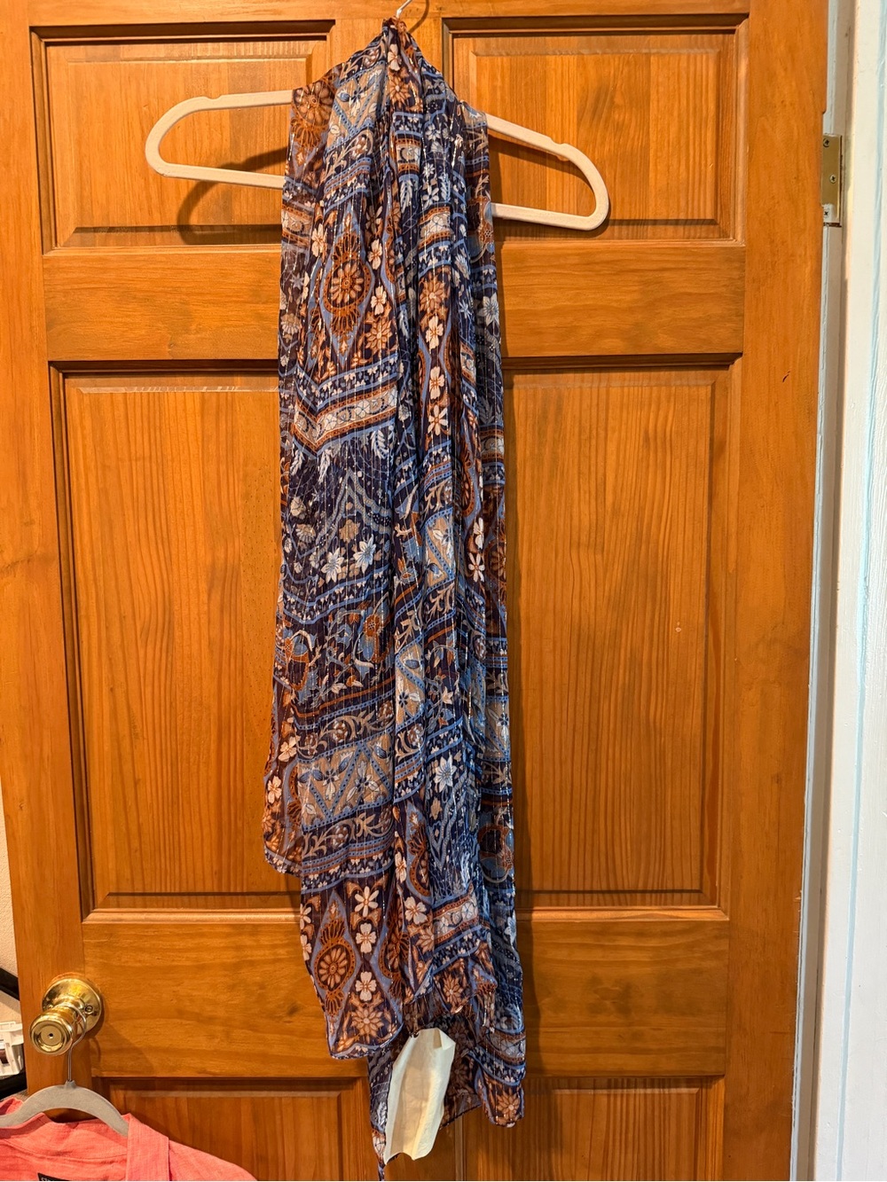 NWT! Aratta blue boho sheer scarf or wrap with brow and gold pin stripes